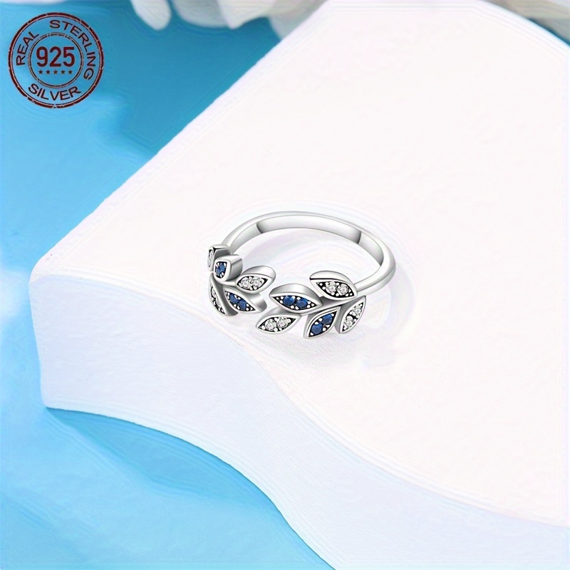 S925 Pure Silvery Leaf Opening Ring DIY Jewelry
